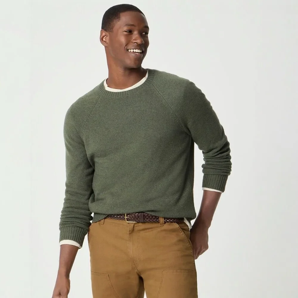 J Crew Sweater Mens L Green Lambswool Blend Heather Fatigue Supersoft AA027 NWT